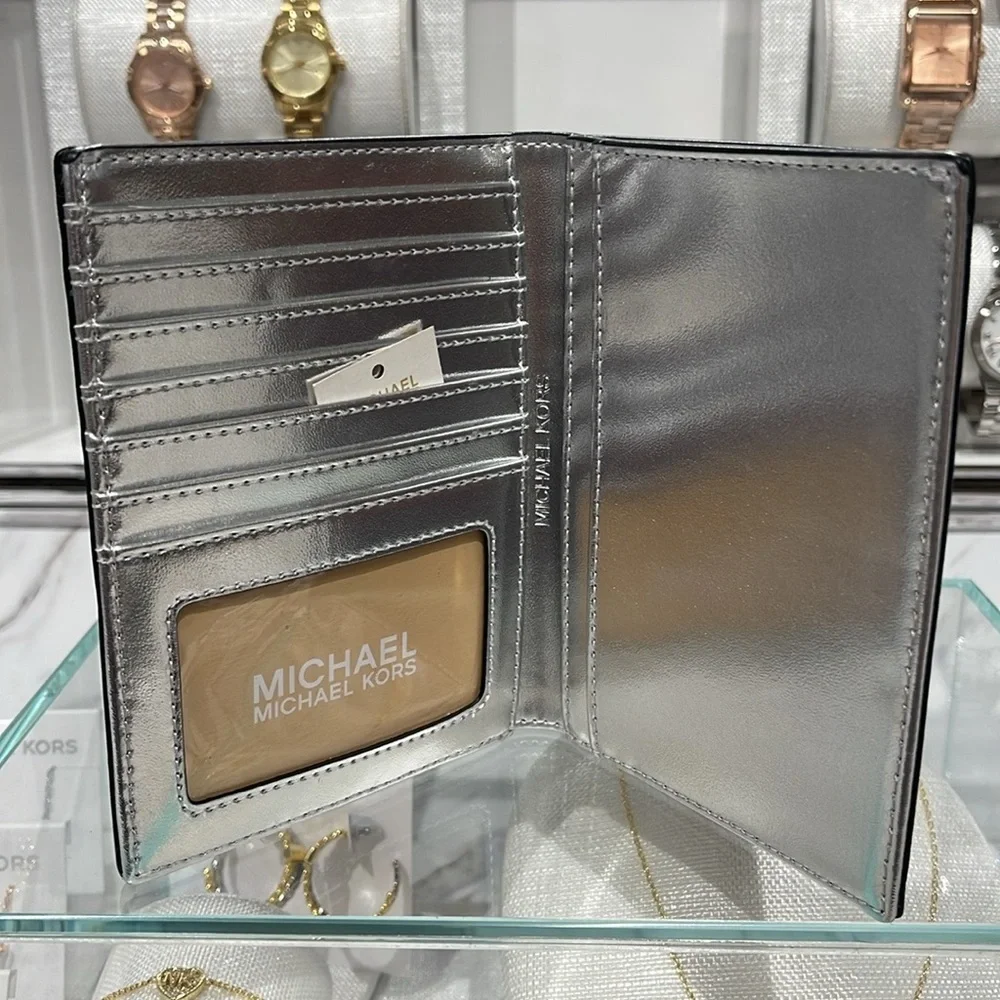Michael Kors Jet Set Travel Md Embellished Signature Logo Passport Case Black